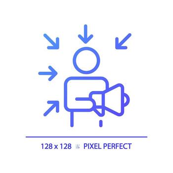 2D pixel perfect gradient promotion icon, isolated vector, thin line purple illustration representing soft skills. vector