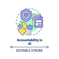 2D editable multicolor accountability in AI icon, simple isolated vector, cyber law thin line illustration. vector