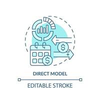 2D editable blue direct model icon, monochromatic isolated vector, thin line illustration representing cash flow management. vector