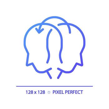 2D pixel perfect gradient sharing icon, isolated vector, thin line purple illustration representing soft skills. vector