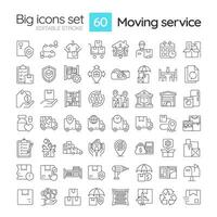 2D editable black big thin line icons set representing moving service, isolated vector, linear illustration. vector