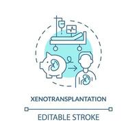 2D editable blue xenotransplantation icon, monochromatic isolated vector, thin line illustration representing cell therapy. vector