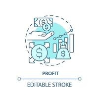 2D editable blue profit icon, monochromatic isolated vector, thin line illustration representing cash flow management. vector