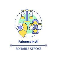 2D editable multicolor fairness in AI icon, simple isolated vector, cyber law thin line illustration. vector