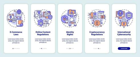 2D icons representing cyber law mobile app screen set. Walkthrough 5 steps multicolor graphic instructions with thin line icons concept, UI, UX, GUI template. vector