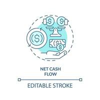 2D editable blue net cash flow icon, monochromatic isolated vector, thin line illustration representing cash flow management. vector