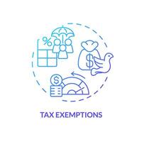 Tax exemptions blue gradient concept icon. Exclude income from taxation. Avoid paying taxes. Fiscal policy. Easy to use in article. Round shape line illustration. Abstract idea. Graphic design vector