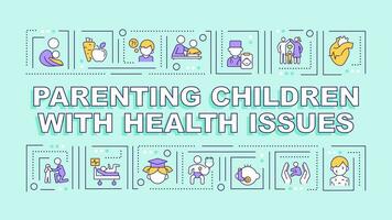 Parenting children with health issues text various thin line icons concept on monochromatic background, editable 2D vector illustration.