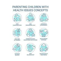2D editable icons set representing parenting children concepts, isolated monochromatic vector, thin line blue illustration. vector