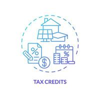 Tax credits blue gradient concept icon. Reduction of income taxes. Type of financial benefit. Fiscal policy. Easy to use in article. Round shape line illustration. Abstract idea. Graphic design vector