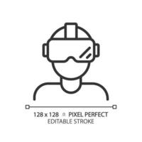 2D pixel perfect editable black virtual reality simulator icon, isolated simple vector, thin line illustration representing VR, AR and MR. vector