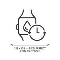 2D pixel perfect editable black smartwatch with water icon, isolated monochromatic vector, thin line illustration representing metabolic health. vector