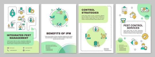 Gradient integrated pest management brochure template, leaflet design with thin linear icons, 4 vector layouts.