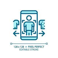 2D pixel perfect editable blue mobile app icon, isolated monochromatic vector, thin line illustration representing VR, AR and MR. vector