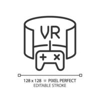 2D pixel perfect editable black virtual reality icon, isolated simple vector, thin line illustration representing VR, AR and MR. vector