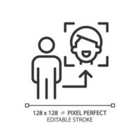 2D pixel perfect editable black face recognition icon, isolated simple vector, thin line illustration representing VR, AR and MR. vector