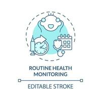 2D editable thin line icon routine health monitoring concept, isolated monochromatic vector, blue illustration representing parenting children with health issues. vector