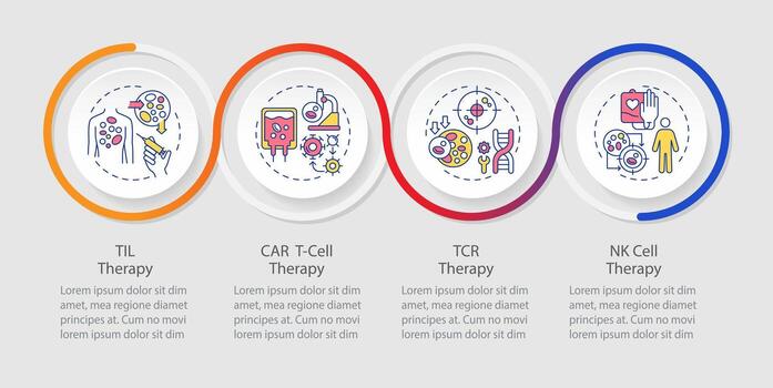 2D cell therapy vector infographics template with simple thin line icons, data visualization with 4 steps, process timeline chart.