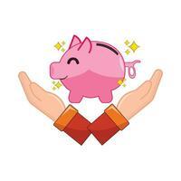 piggy bank in over hand illustration vector
