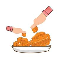 mango slice in plate with hand illustration vector