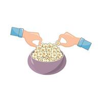 popcorn in bowl with hand illustration vector