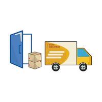 camión recoger arriba, caja entrega en cliente hogar vector