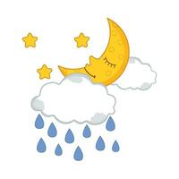 cloud rain with moon character illustration vector