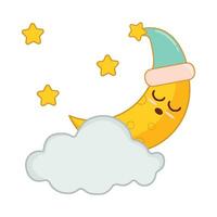 cloud, star  with moon character illustration vector