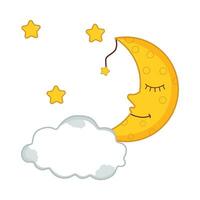 cloud, star  with moon character illustration vector