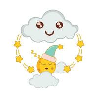 cloud, star  with moon character illustration vector