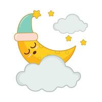 cloud with moon character illustration vector