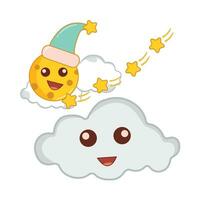 cloud, star  with moon character illustration vector