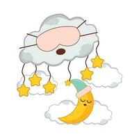 cloud, star  with moon character illustration vector