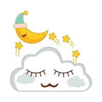 cloud, star  with moon character illustration vector