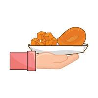 mango slice in plate with in  hand illustration vector