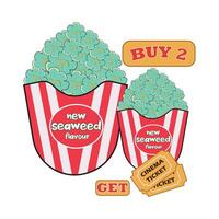 popcorn promotion with ticket cinema illustration vector