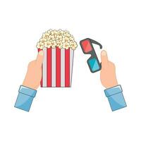 popcorn with glasses 3d in hand illustration vector