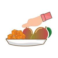 mango sice con mango en plato ilustración vector
