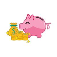 money coin, money bag with piggy bank illustration vector