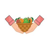 mango in basket with in  hand illustration vector