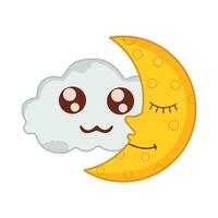 cloud with moon character illustration vector