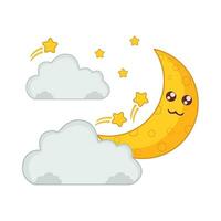 cloud, star  with moon character illustration vector