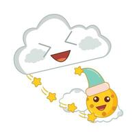 cloud, star  with moon character illustration vector