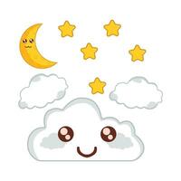 cloud, star  with moon character illustration vector