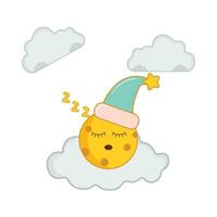 cloud with moon character illustration vector