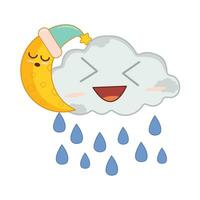 cloud rain with moon character illustration vector