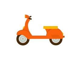 naranja retro scooter, lado vista. ciclomotor para entrega, scooter para turismo. ambientalmente simpático ciudad transporte. de dos ruedas moto en sencillo dibujos animados diseño. plano vector aislado en blanco.