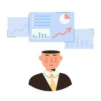 Person with complicated thoughts and feelings. Character thinking, planning and solving problems or puzzle in mind. Psychological concept. Autistic person, different creative mind. Vector illustration