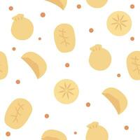Chinese dumplings seamless pattern. Dimsum, gyoza or momo. Asian cuisine background for packaging or web. Vector flat illustration.