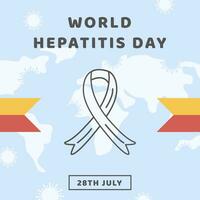 Concept of hepatitis A, B, C, D, cirrhosis, world hepatitis day. Web Horizontal Banner Template with world map, virus and colored red and yellow ribbon. Medical poster for Viral Hepatitis. Vector. vector